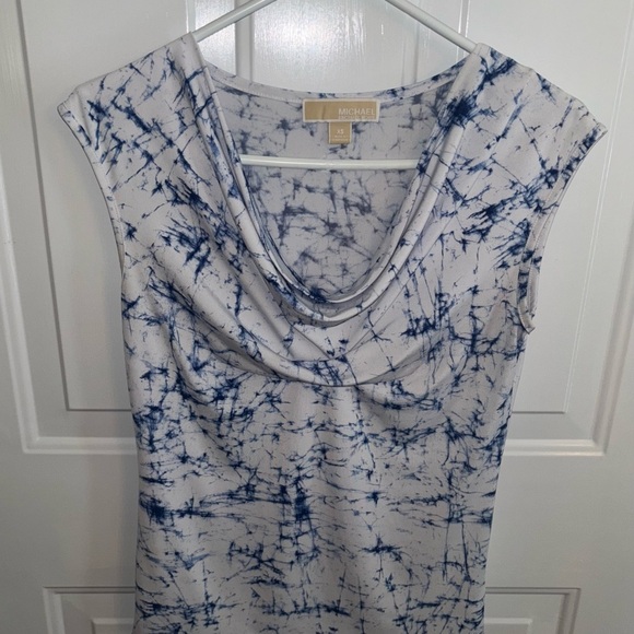 Michael Kors Tops - Michael Kors Blue White Tie Dye Cowl Neck Sleeveless Top XS